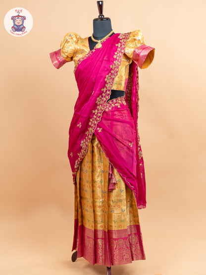 Pink & Lemon Yellow -  Adult Readymade Half Saree