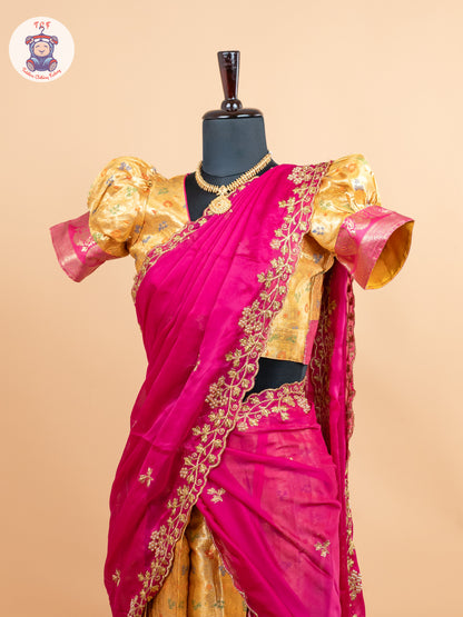 Pink & Lemon Yellow -  Adult Readymade Half Saree
