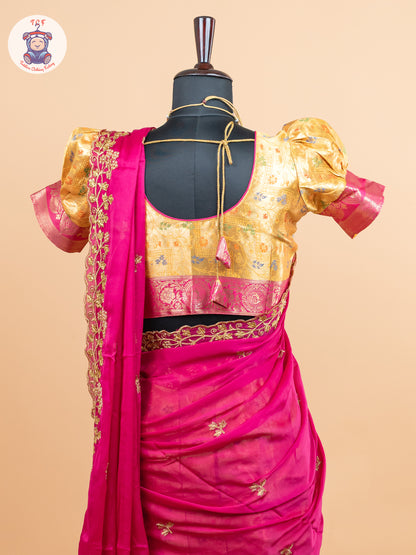 Pink & Lemon Yellow -  Adult Readymade Half Saree