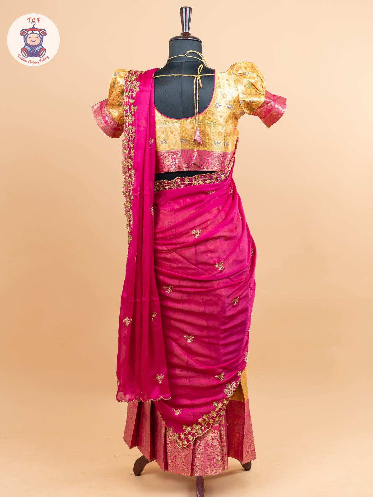 Pink & Lemon Yellow -  Adult Readymade Half Saree