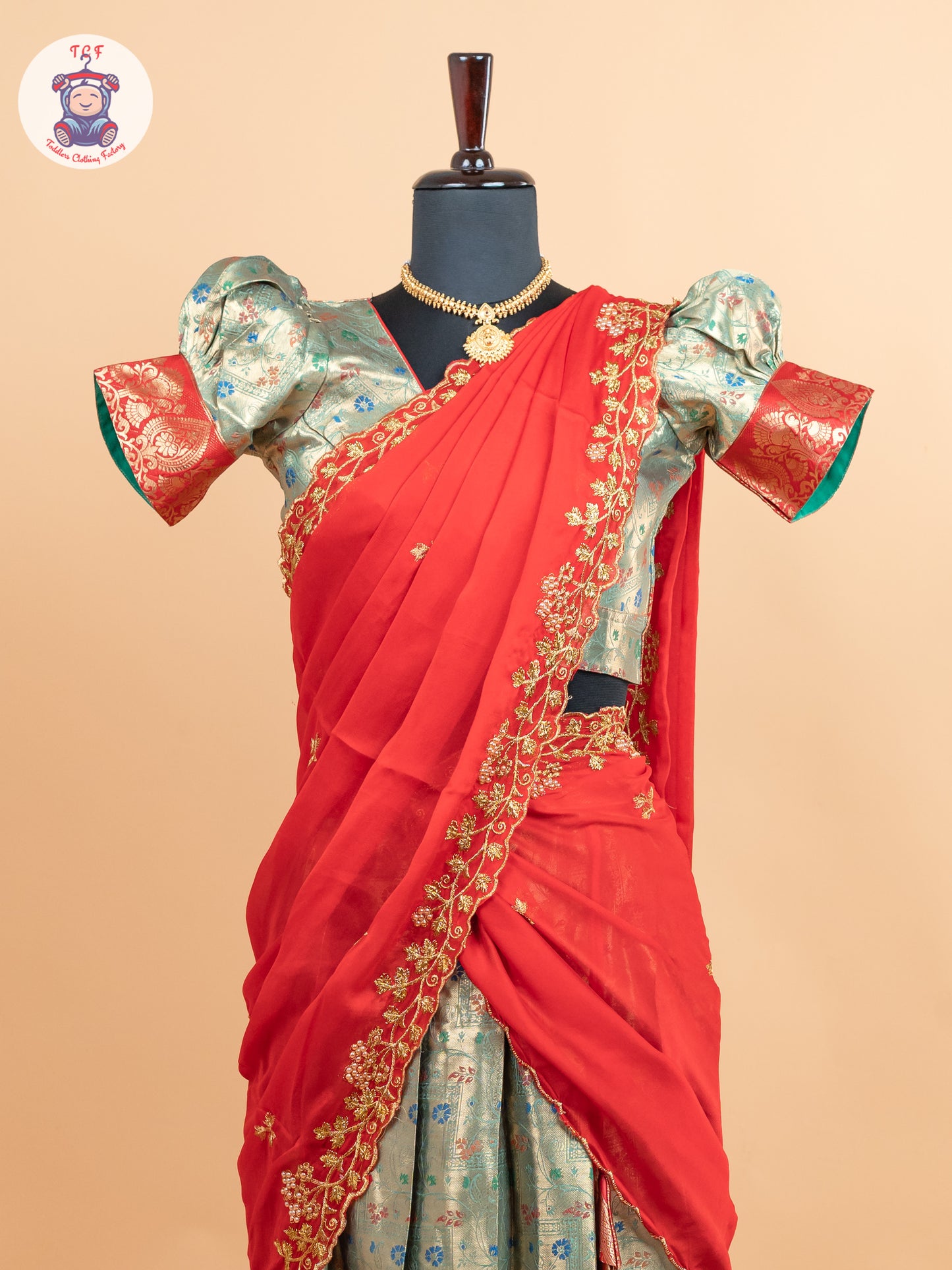 Red & Light Green -  Adult Readymade Half Saree