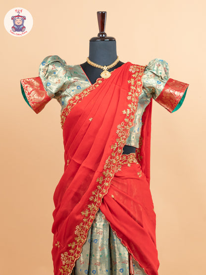 Red & Light Green -  Adult Readymade Half Saree