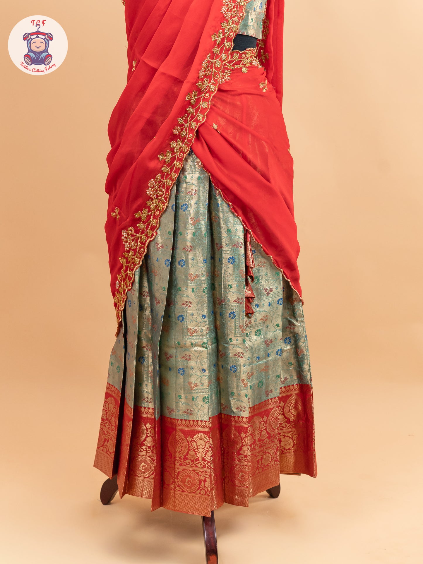 Red & Light Green -  Adult Readymade Half Saree
