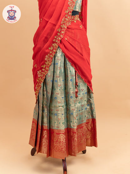Red & Light Green -  Adult Readymade Half Saree