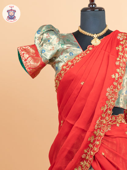 Red & Light Green -  Adult Readymade Half Saree