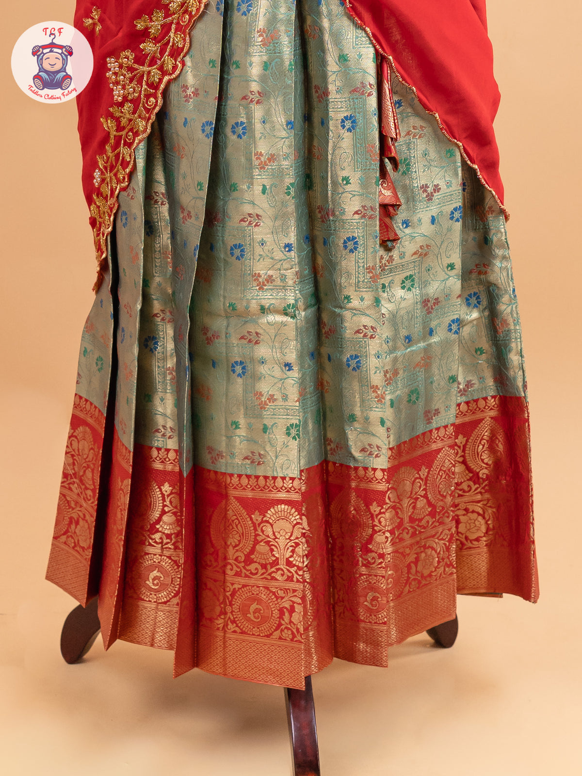 Red & Light Green -  Adult Readymade Half Saree