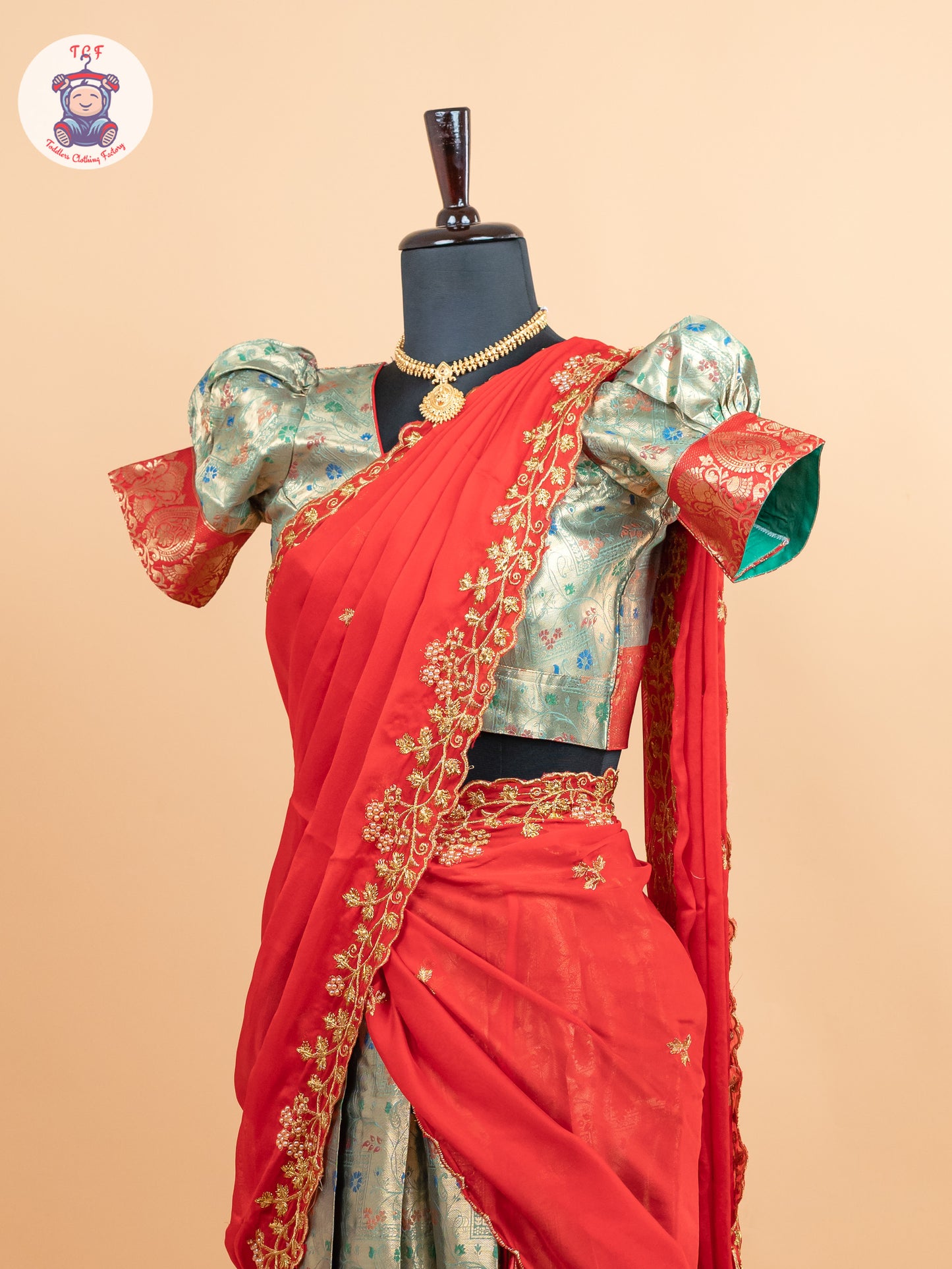 Red & Light Green -  Adult Readymade Half Saree
