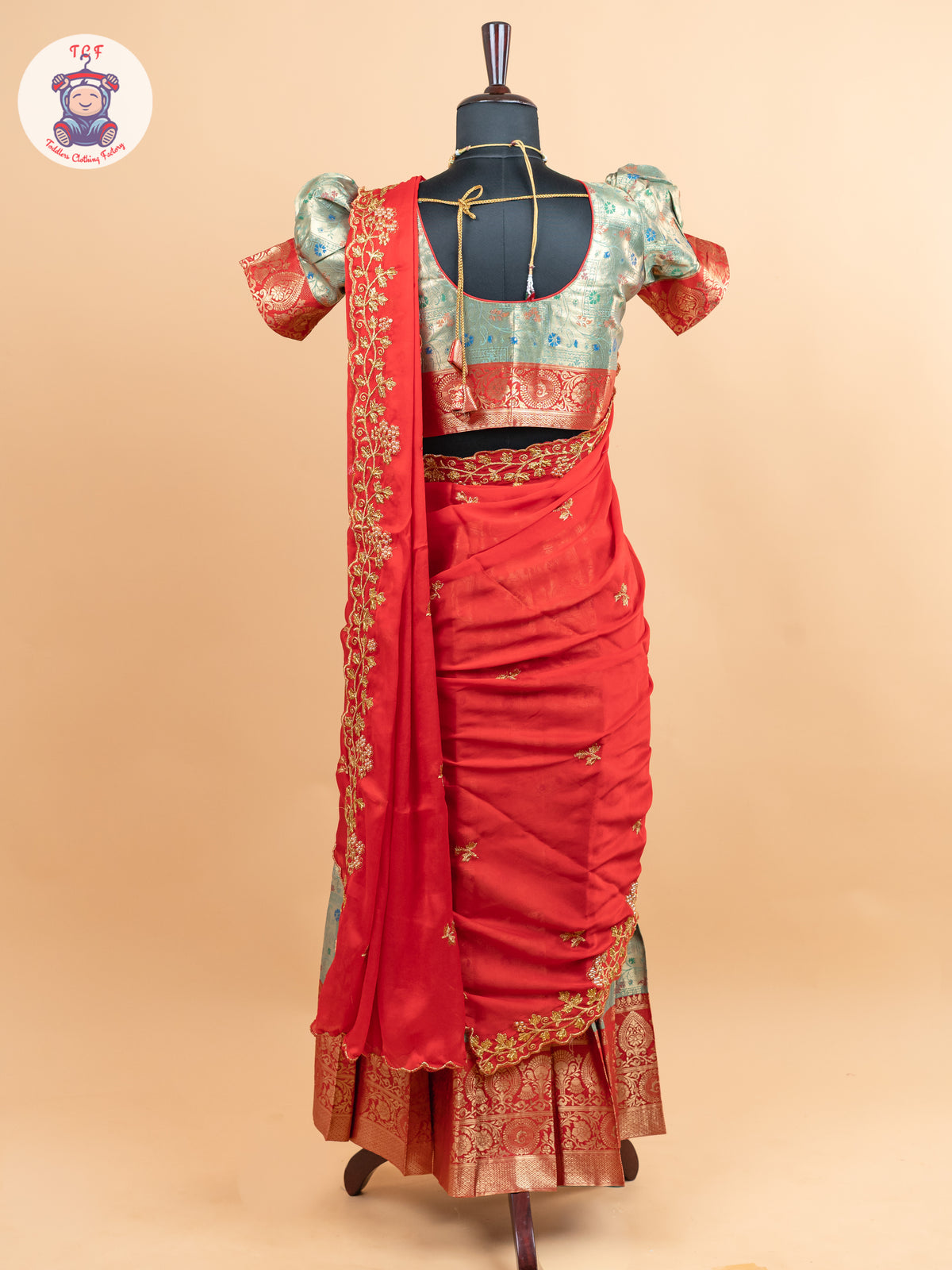 Red & Light Green -  Adult Readymade Half Saree