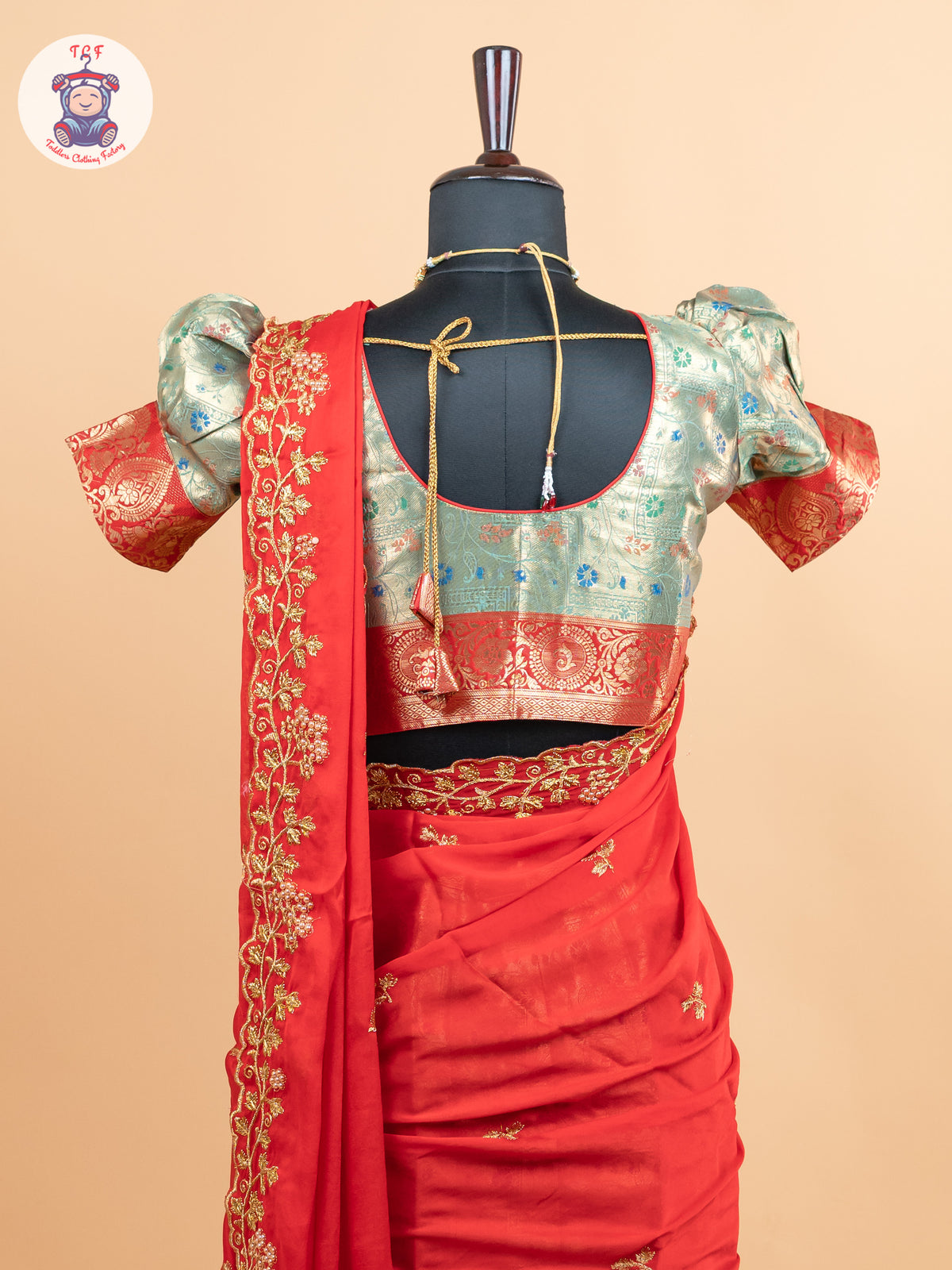 Red & Light Green -  Adult Readymade Half Saree