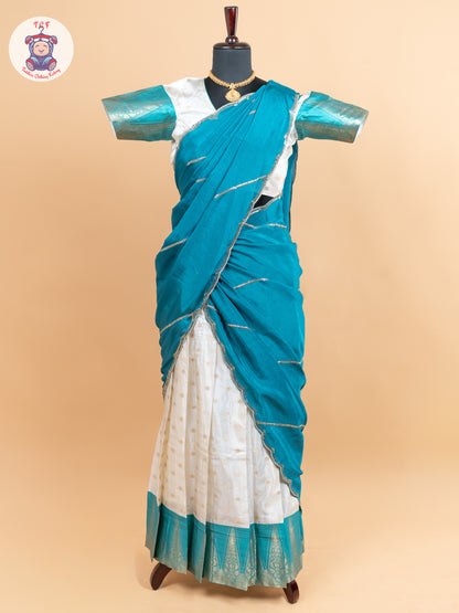 Rama Green & Cream -  Adult Readymade Half Saree