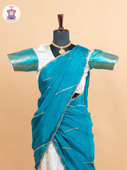 Rama Green & Cream -  Adult Readymade Half Saree