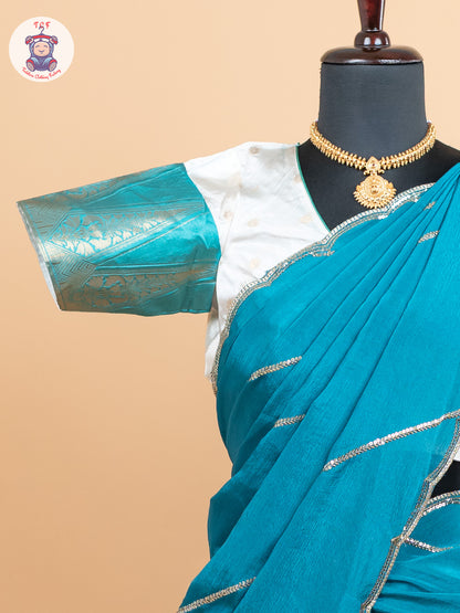 Rama Green & Cream -  Adult Readymade Half Saree