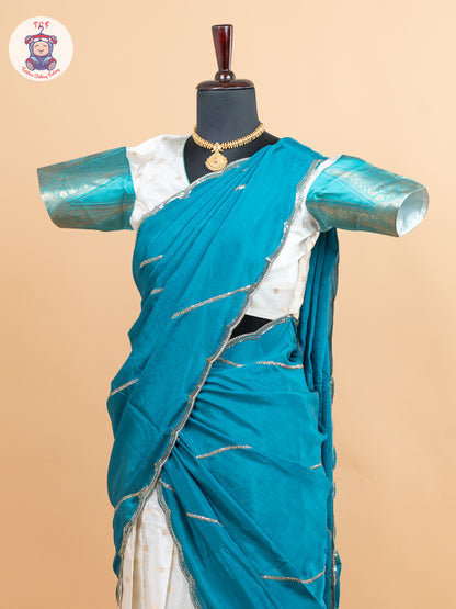 Rama Green & Cream -  Adult Readymade Half Saree