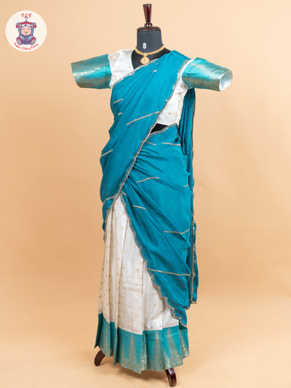 Rama Green & Cream -  Adult Readymade Half Saree