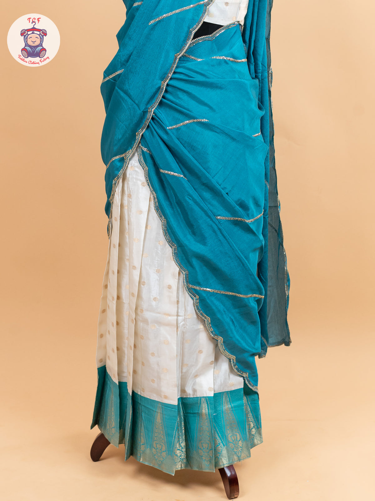 Rama Green & Cream -  Adult Readymade Half Saree