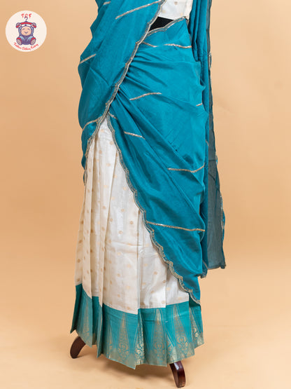 Rama Green & Cream -  Adult Readymade Half Saree