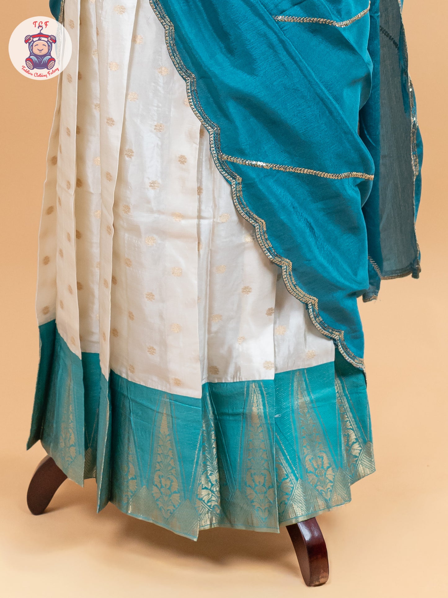 Rama Green & Cream -  Adult Readymade Half Saree