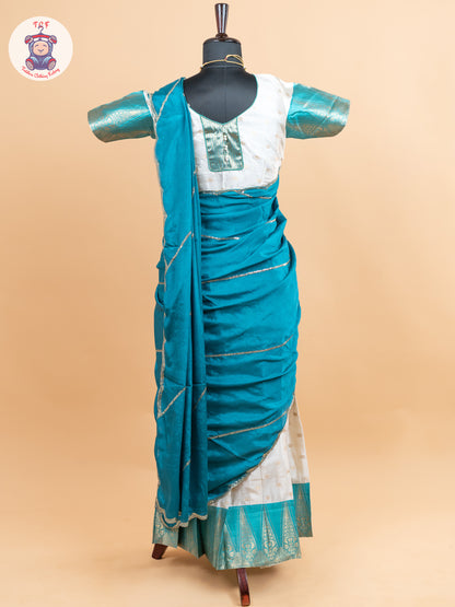 Rama Green & Cream -  Adult Readymade Half Saree
