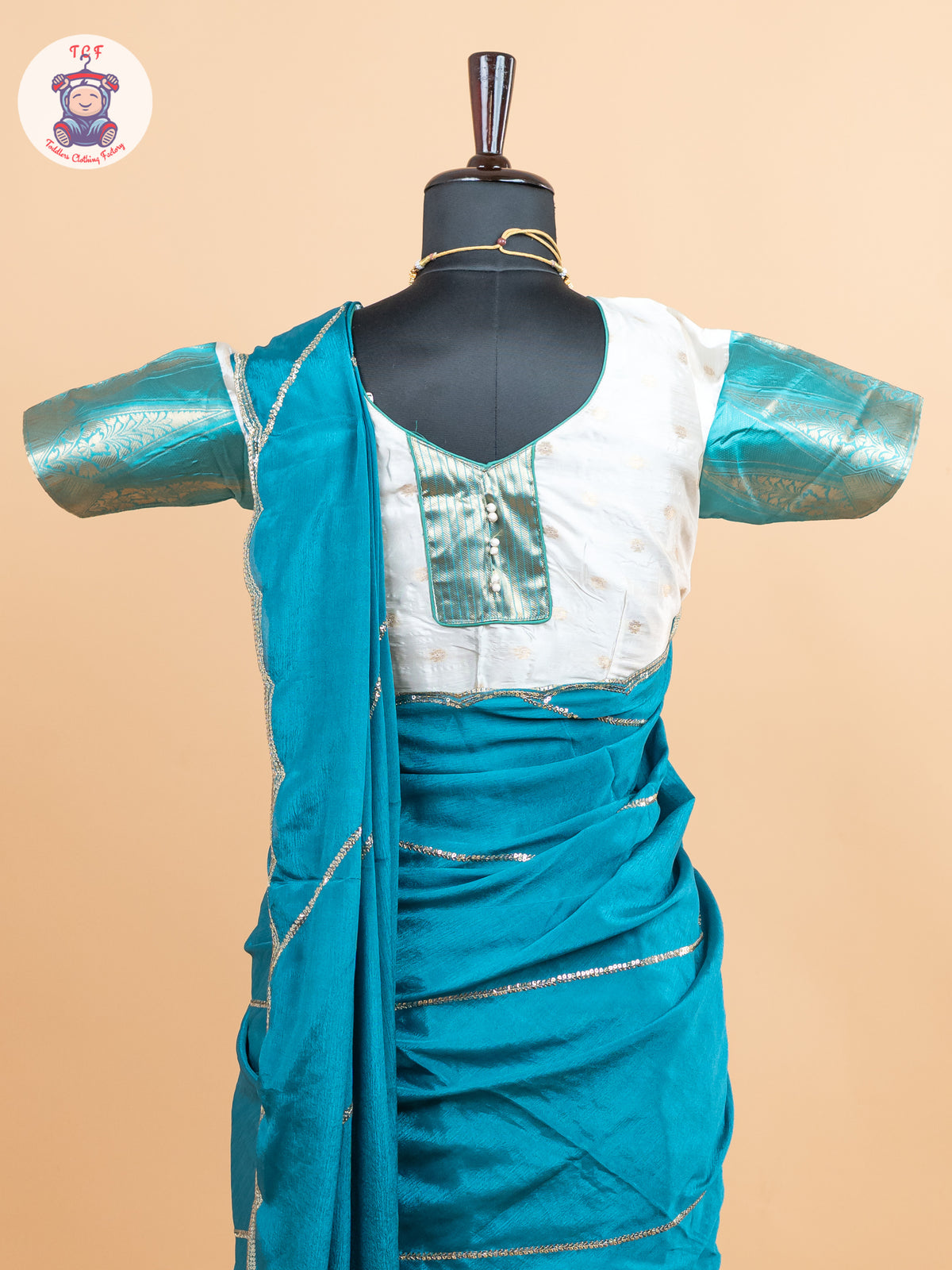 Rama Green & Cream -  Adult Readymade Half Saree