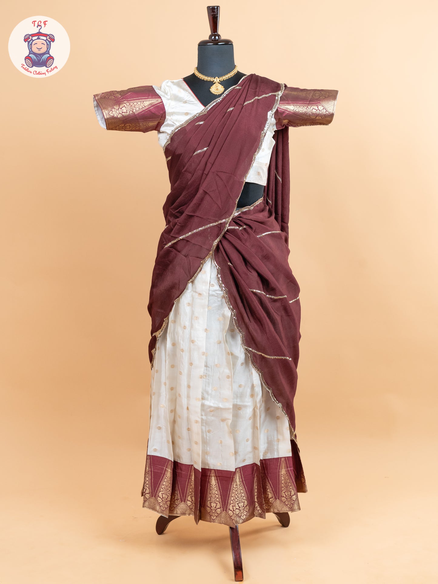 Maroon & Cream -  Adult Readymade Half Saree