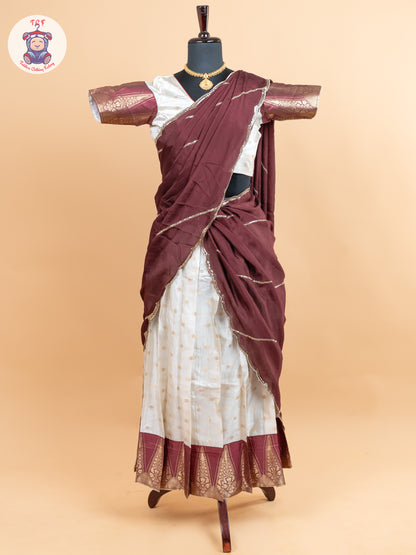 Maroon & Cream -  Adult Readymade Half Saree