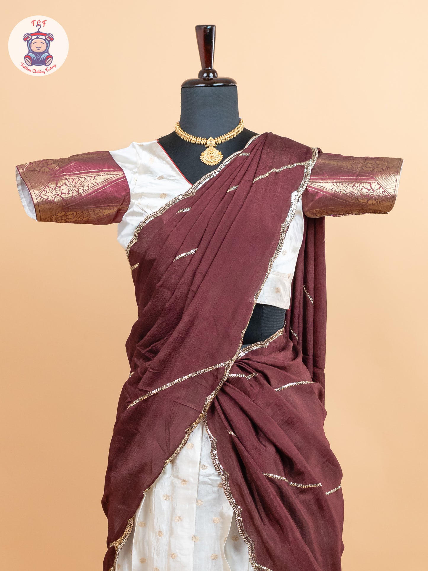 Maroon & Cream -  Adult Readymade Half Saree