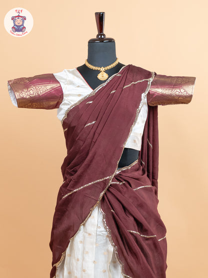 Maroon & Cream -  Adult Readymade Half Saree