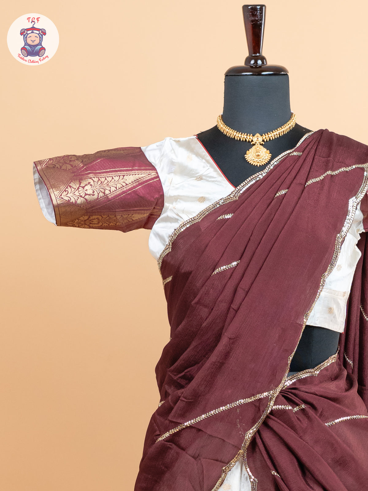 Maroon & Cream -  Adult Readymade Half Saree