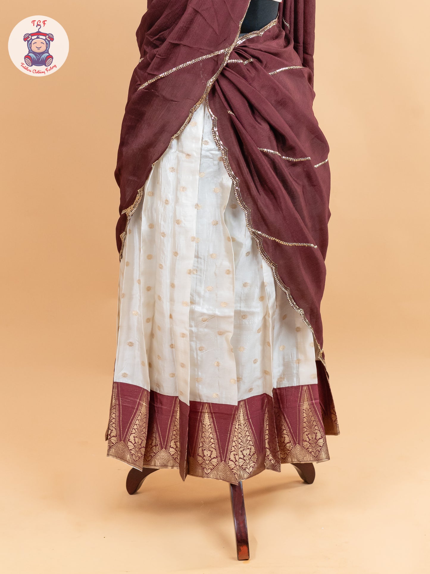Maroon & Cream -  Adult Readymade Half Saree