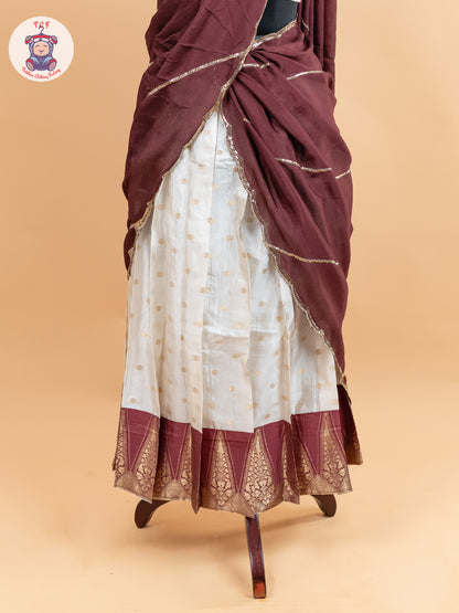 Maroon & Cream -  Adult Readymade Half Saree