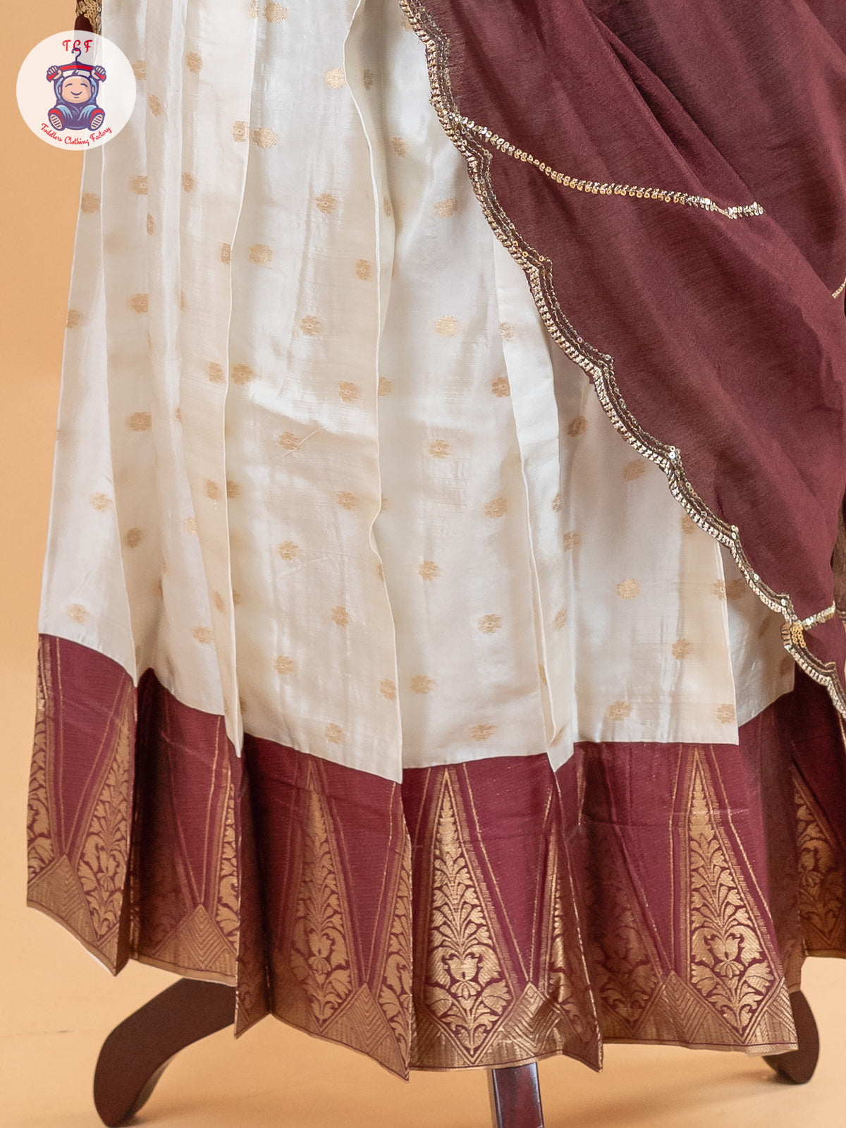 Maroon & Cream -  Adult Readymade Half Saree