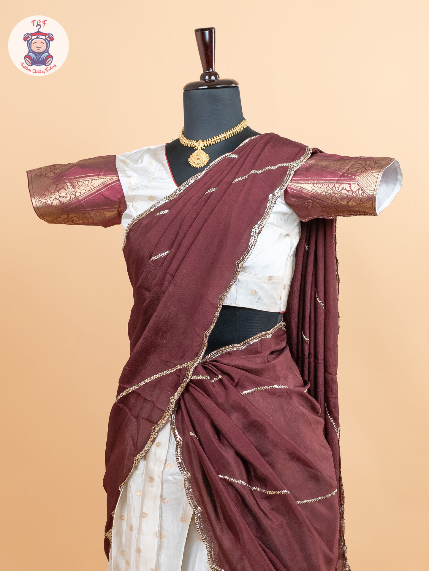 Maroon & Cream -  Adult Readymade Half Saree