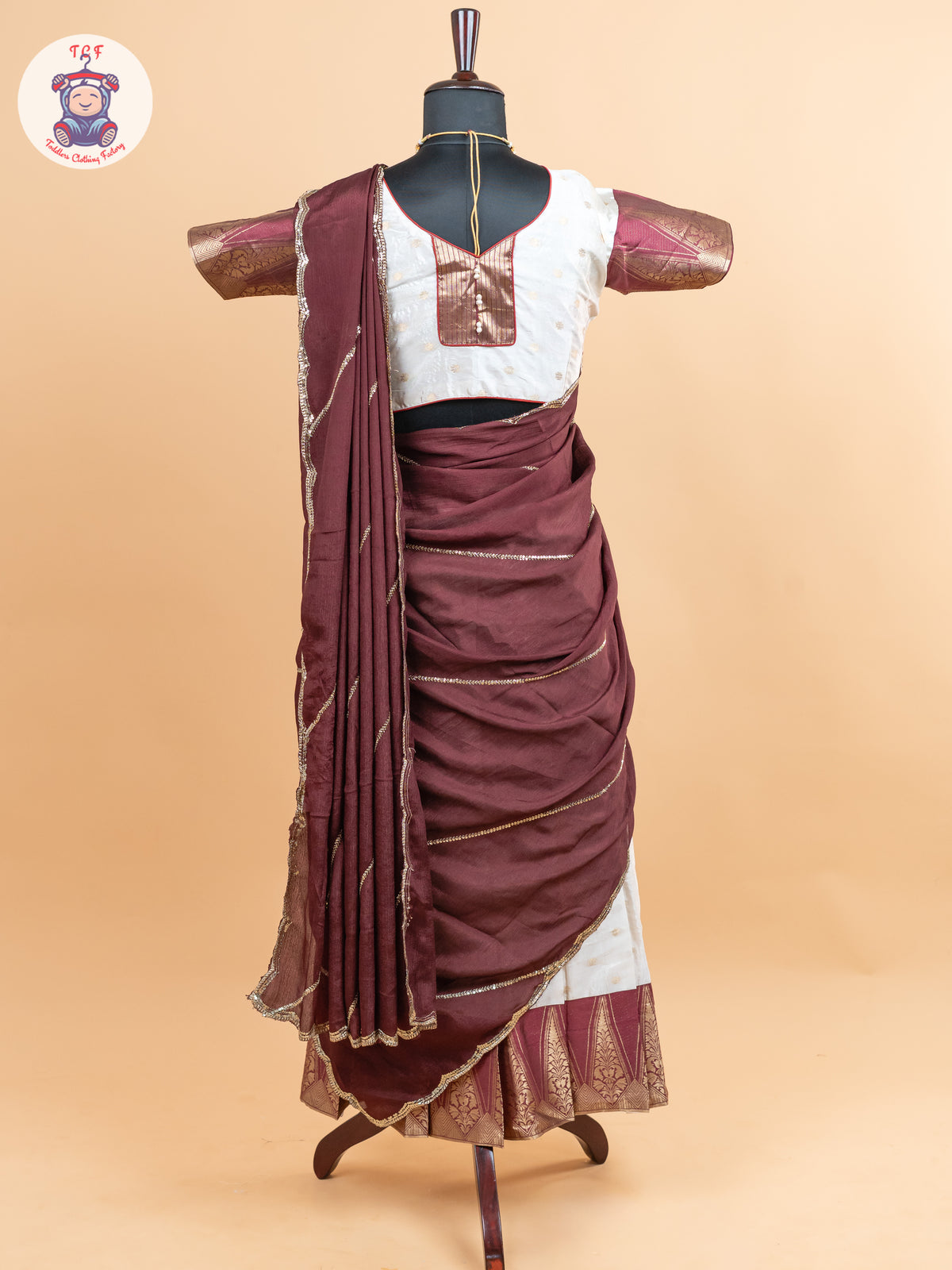 Maroon & Cream -  Adult Readymade Half Saree
