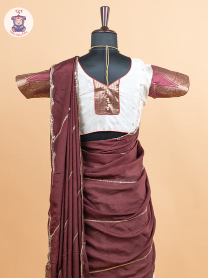 Maroon & Cream -  Adult Readymade Half Saree