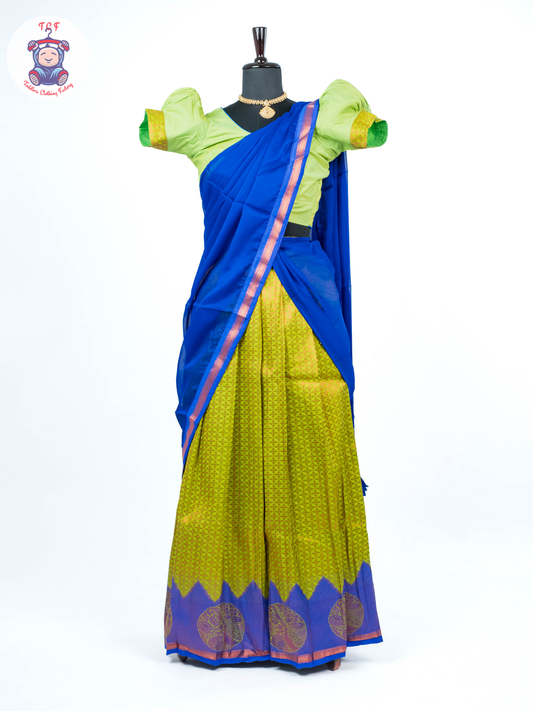 Parrot Green & Royal Blue - Readymade Half Saree