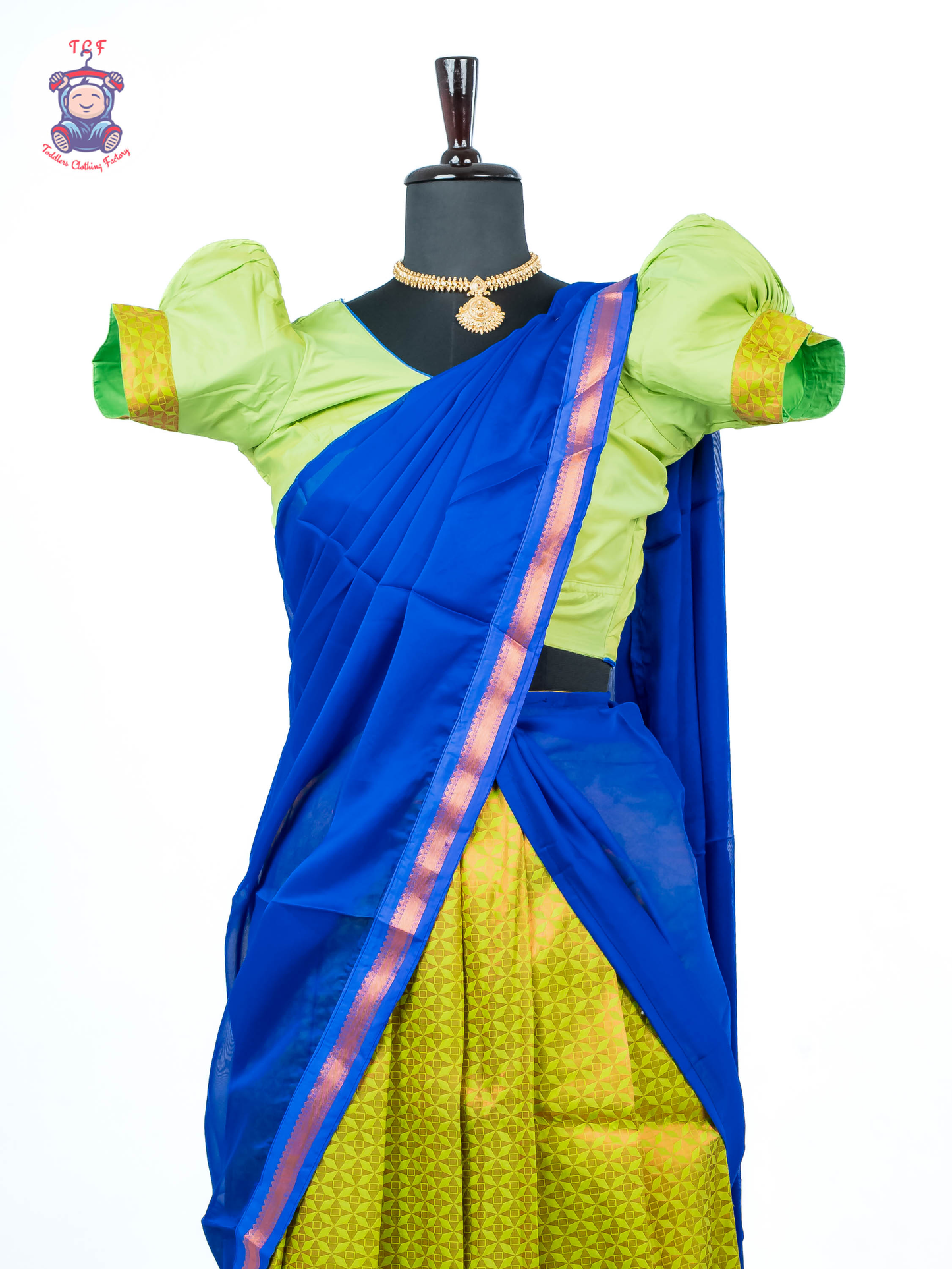 Parrot Green & Royal Blue - Readymade Half Saree