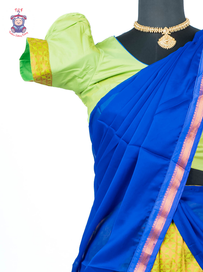 Parrot Green & Royal Blue - Readymade Half Saree