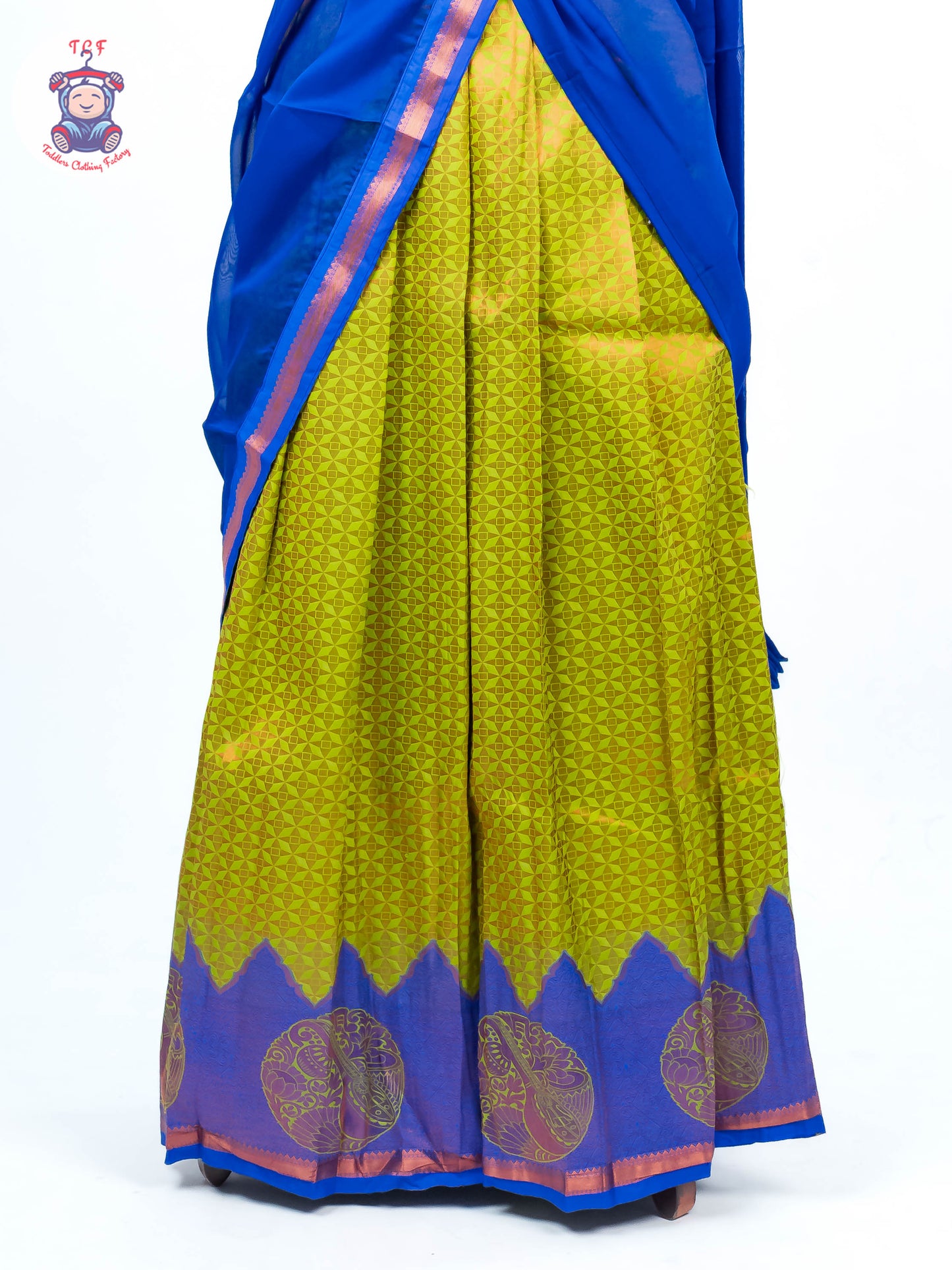Parrot Green & Royal Blue - Readymade Half Saree