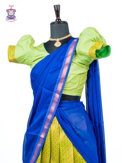 Parrot Green & Royal Blue - Readymade Half Saree