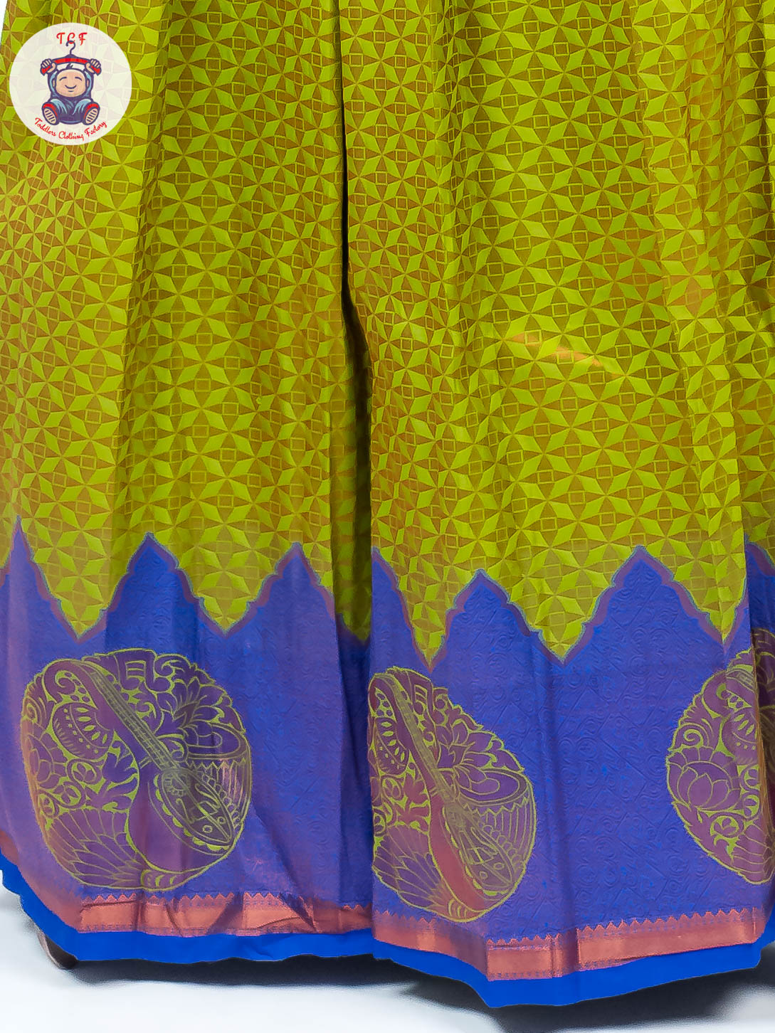 Parrot Green & Royal Blue - Readymade Half Saree