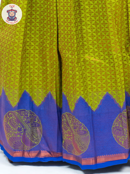 Parrot Green & Royal Blue - Readymade Half Saree