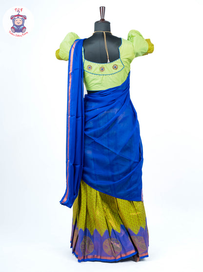 Parrot Green & Royal Blue - Readymade Half Saree