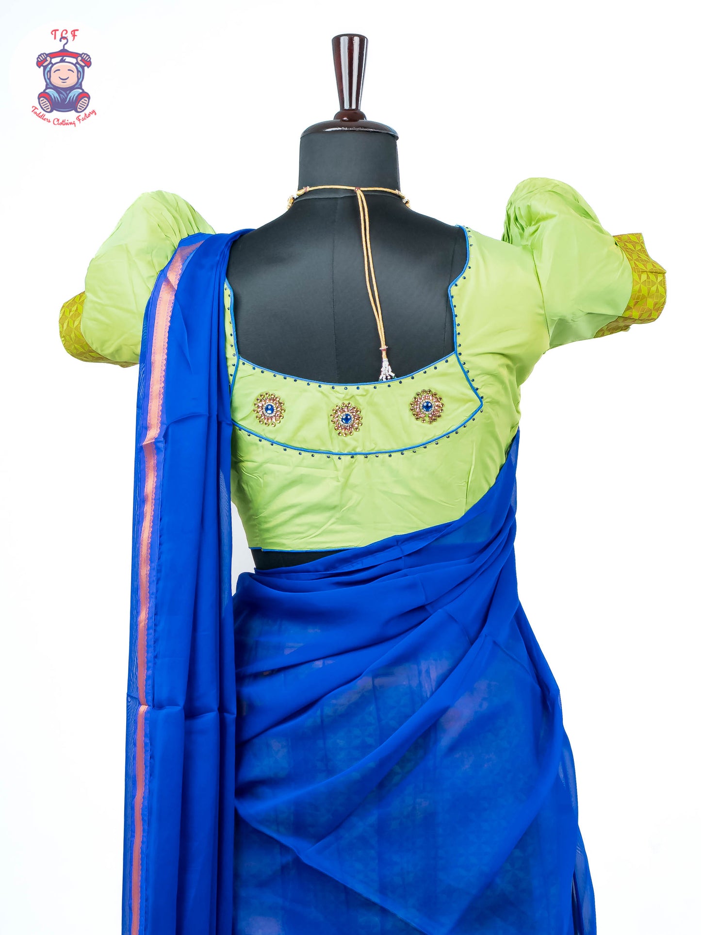 Parrot Green & Royal Blue - Readymade Half Saree