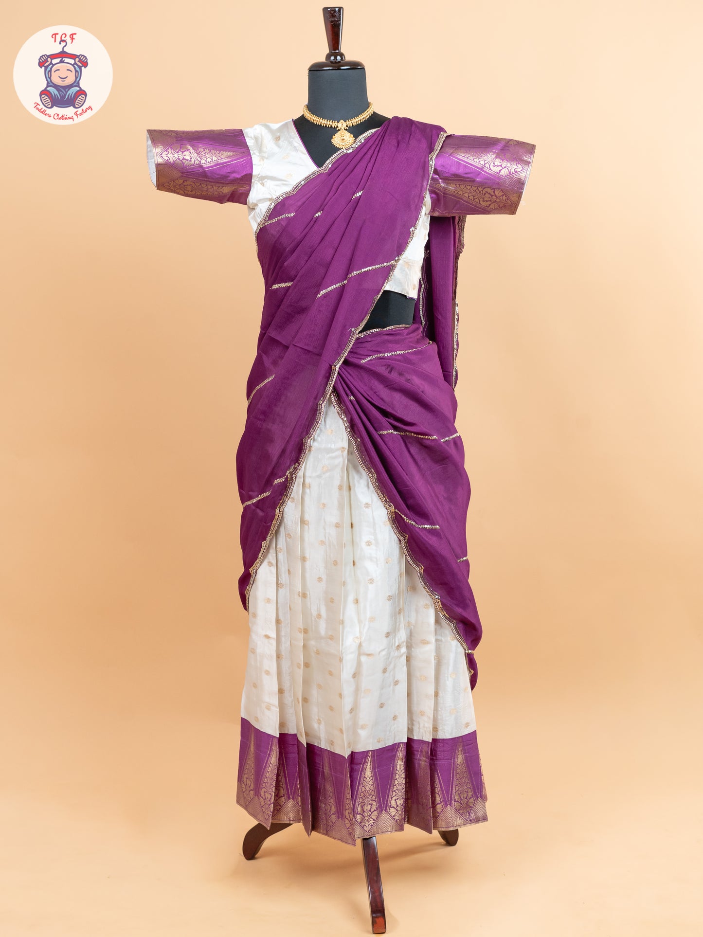 Violet & Cream -  Adult Readymade Half Saree