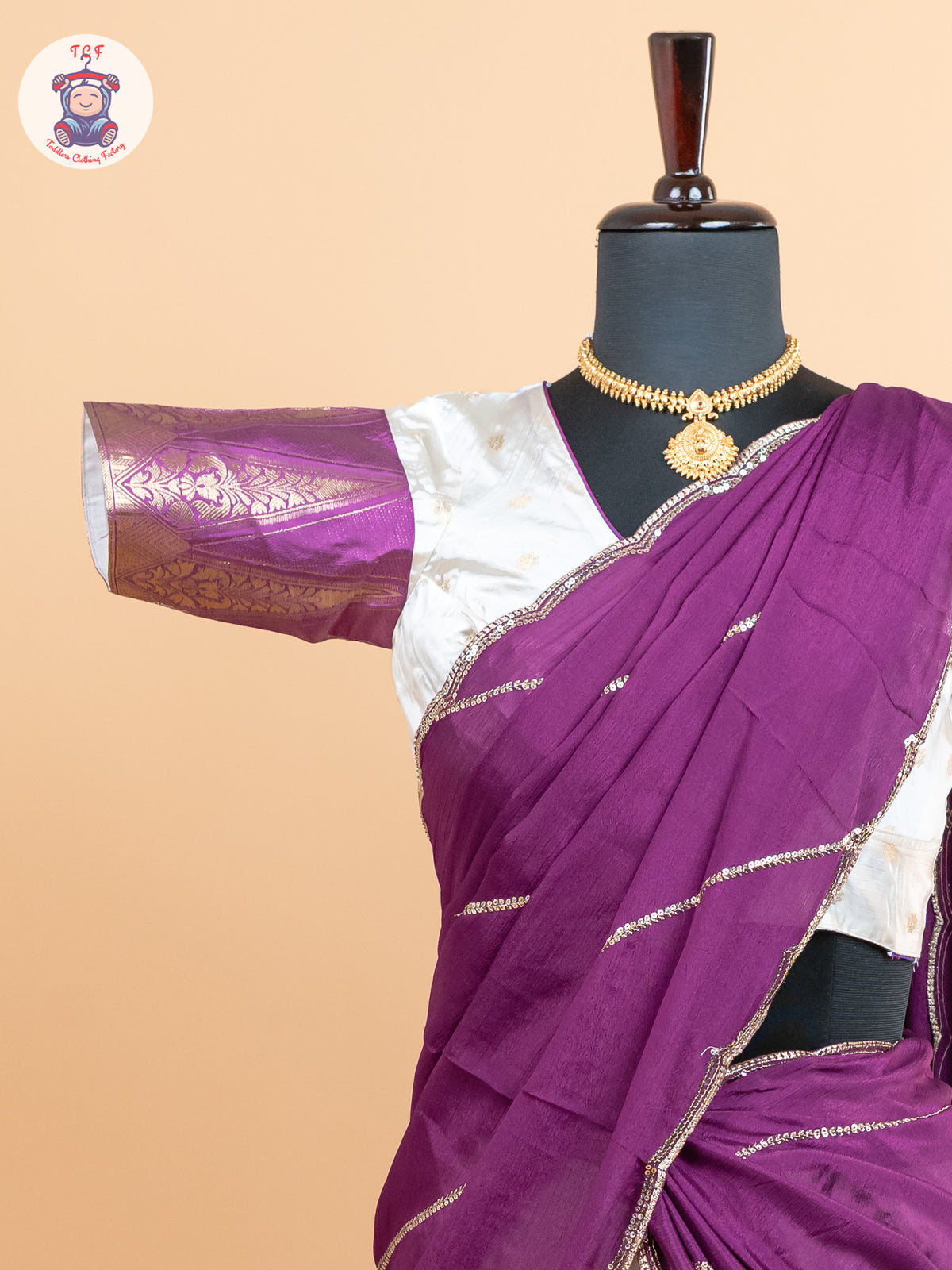 Violet & Cream -  Adult Readymade Half Saree