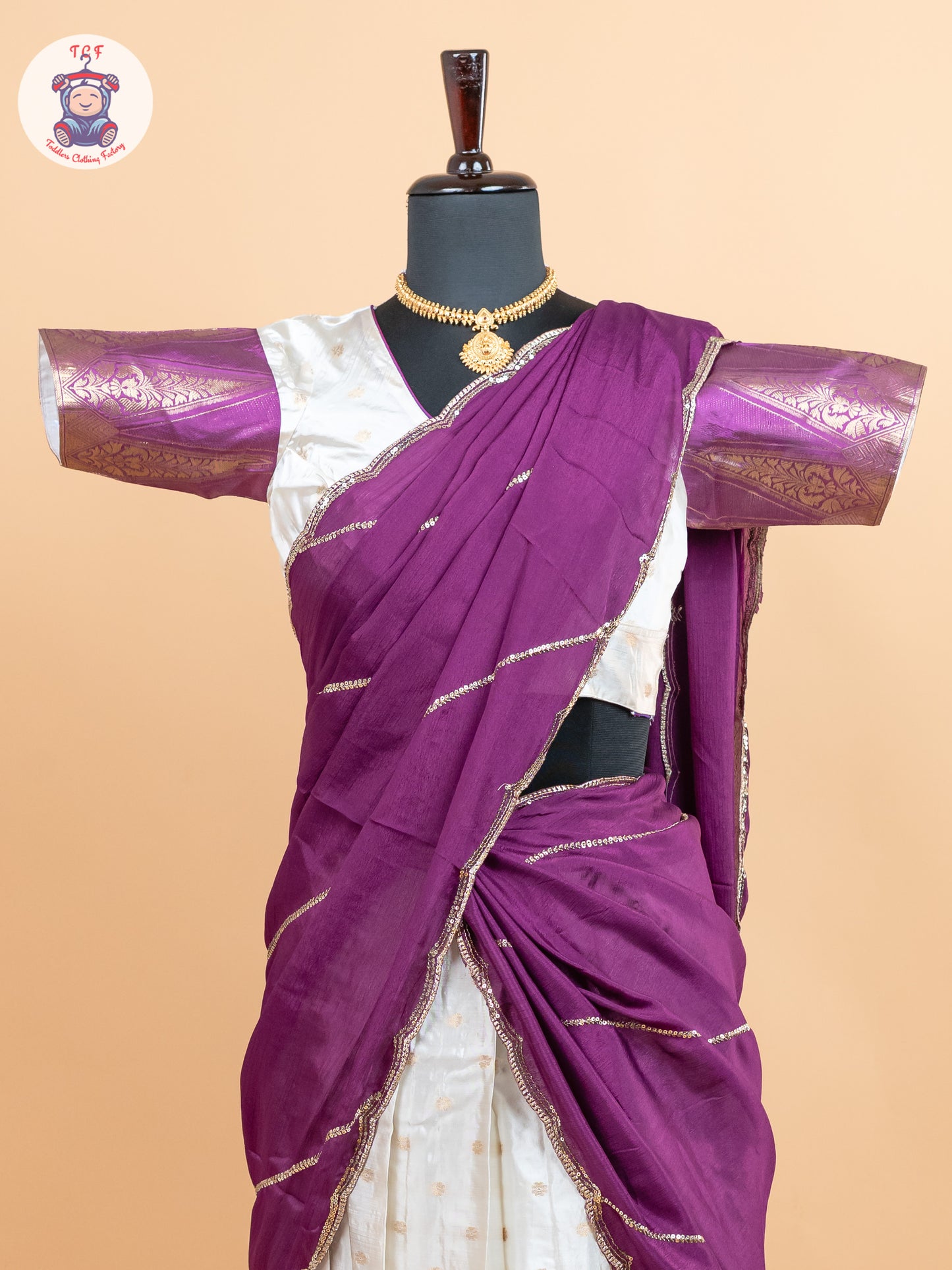 Violet & Cream -  Adult Readymade Half Saree