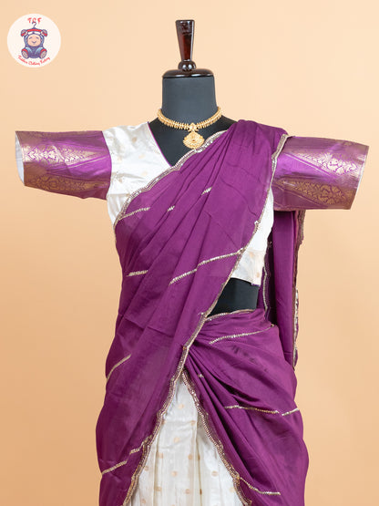 Violet & Cream -  Adult Readymade Half Saree