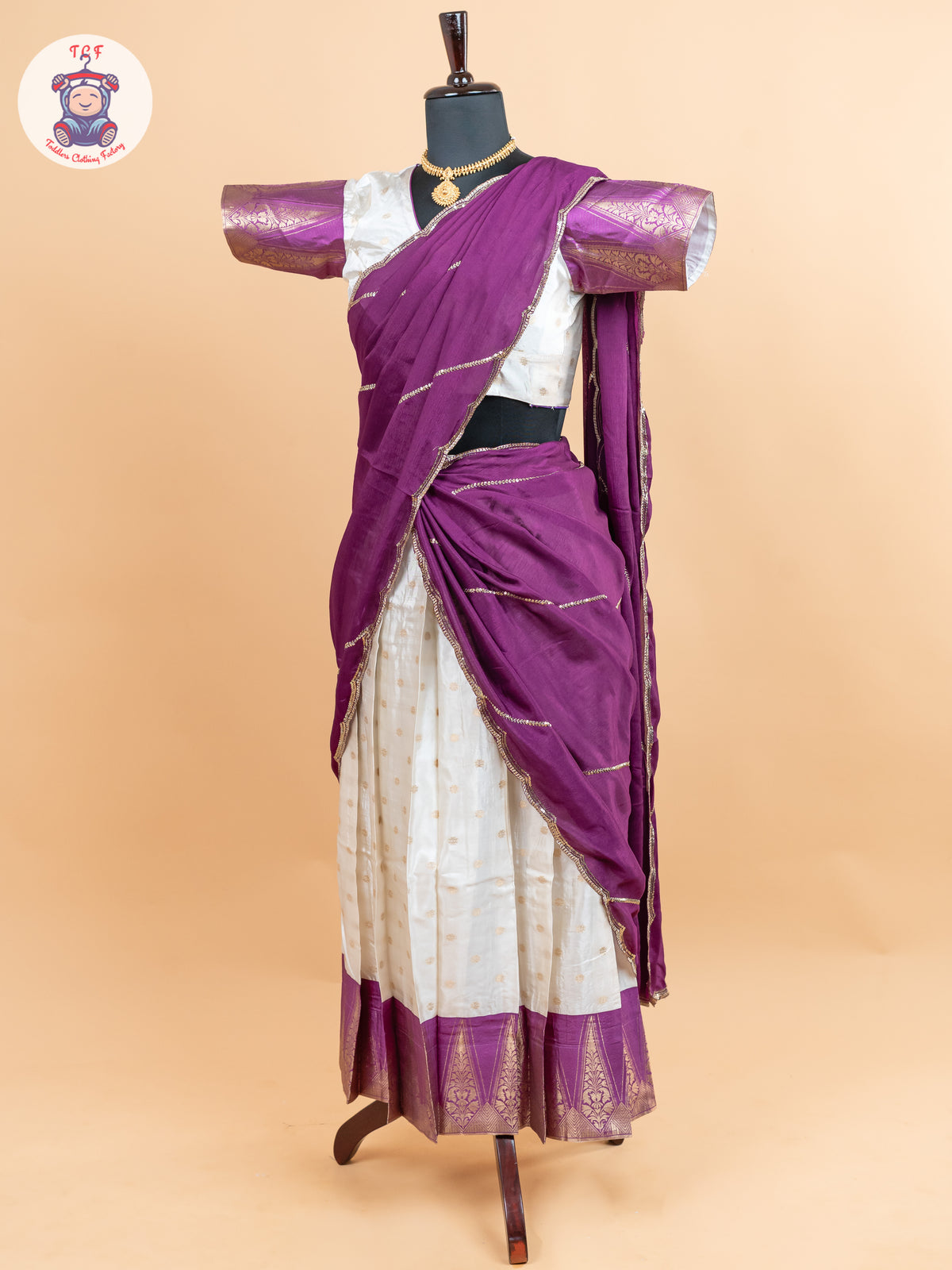 Violet & Cream -  Adult Readymade Half Saree