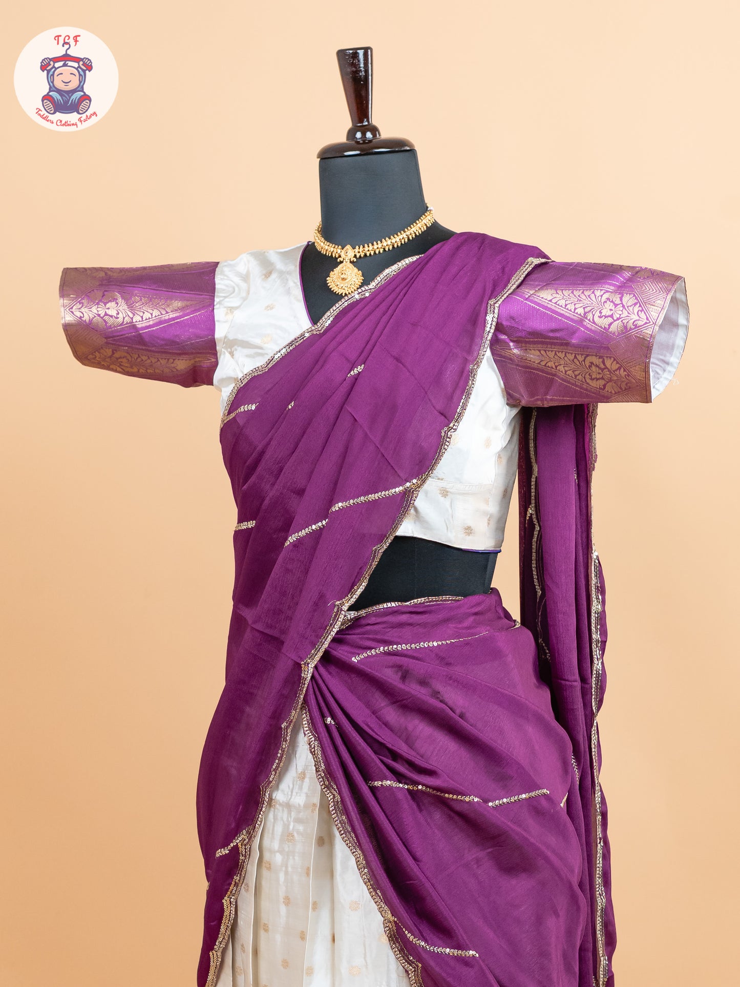 Violet & Cream -  Adult Readymade Half Saree