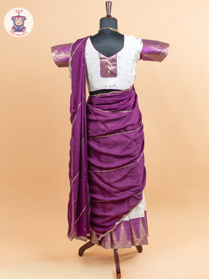Violet & Cream -  Adult Readymade Half Saree